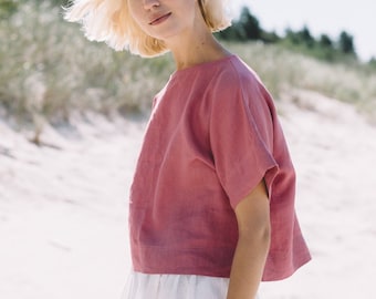 Mona watermelon top - Linen top - Oversized linen top - Linen blouse - Basic linen top