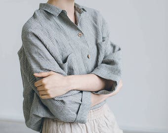 Ready to ship - Linen shirt - Drop shoulder shirt - Oversized linen shirt- Washed linen clothes - Linen blouse - Linen everyday shirt