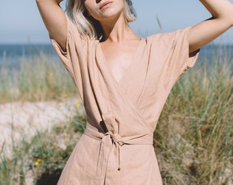 Mimosa dusty peach dress - Maternity dress - Wrap linen dress - Oversized linen dress - Summer dress - Linen dress - Dusty peach linen dress