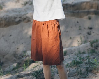 Short de randonnée terracotta - Shorts en lin - Shorts taille haute en lin - Shorts d'été - Shorts en lin minimalistes