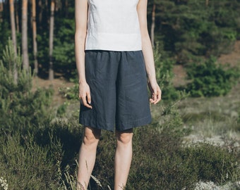 Hike grafietgrijze short - Linnen shorts - Linnen shorts met hoge taille - Zomershorts - Minimalistische linnen shorts