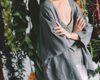 Juta platinum grey jacket - Linen jacket - Linen loose jacket - Oversized linen jacket -Cocoon coat