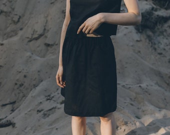 Breeze black skirt - Linen skirt - Minimal linen skirt - Midi linen skirt - Washed linen skirt