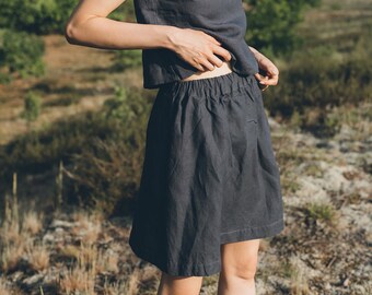 Breeze graphite grey skirt - Linen skirt - Minimal linen skirt - Midi linen skirt - Washed linen skirt