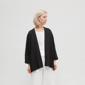 Juta black jacket - Oversized linen jacket - Linen blouse -Washed linen jacket - Linen jacket