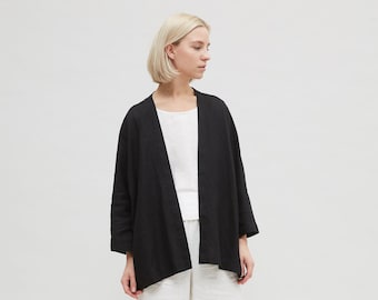 Juta black jacket - Oversized linen jacket - Linen blouse -Washed linen jacket - Linen jacket