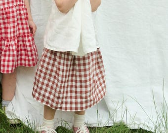 Flickor Gingham Linnekjol