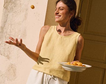 Sadie butter linen top - Basic linen top - Linen tank top - Linen blouse - Soft linen clothing - Summer top - Classic top