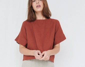 Blusa Mona terracota - Blusa de linho - Blusa de linho oversized - Blusa de linho - Blusa básica de linho - Blusa minimalista de linho