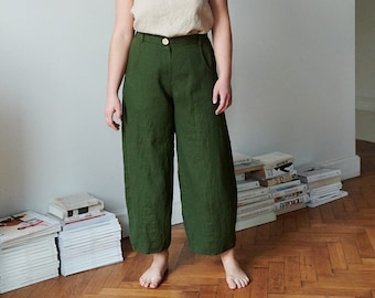 Pantalon Frankie vert forêt - Pantalon baril - Pantalon en lin - Pantalon ample en lin - Pantalon en lin