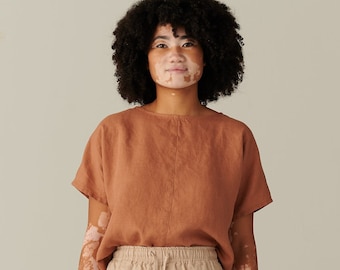 Iris mocha mousse linen top - Oversized linen top - Linen blouse - Basic linen top -  Minimal linen blouse - Linen top
