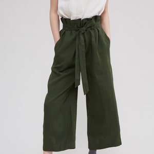 Ready to ship / Chloe trousers / Wide leg linen pants / Paper bag pants / Linen culottes / Linen trousers image 1