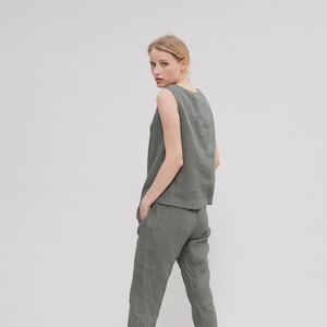 Nova pine green trousers Tapered linen pants Linen pants Linen trousers image 1