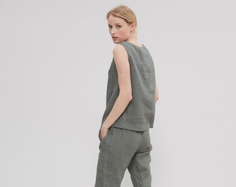 Nova pine green trousers - Tapered linen pants - Linen pants - Linen trousers