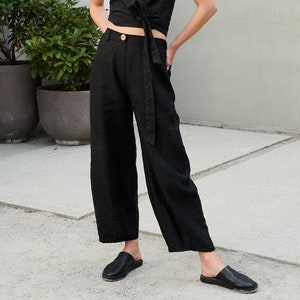 Frankie schwere schwarze Hose - Schwere Leinenhose - Leinenhose - Leinenhose - Gewaschene schwere Leinenhose