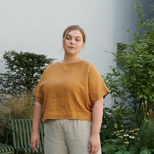 Mona camel top - Linen top - Oversized linen top - Linen blouse - Basic linen top -  Minimal linen blouse