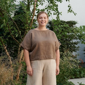 Mona cacao top - Linen top - Oversized linen top - Linen blouse - Basic linen top -  Minimal linen blouse