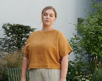 Mona camel top - Linen top - Oversized linen top - Linen blouse - Basic linen top -  Minimal linen blouse
