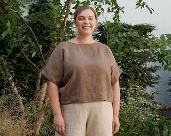 Mona cacao top - Linen top - Oversized linen top - Linen blouse - Basic linen top -  Minimal linen blouse