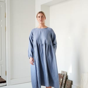 Margo sky blue linen dress - Linen dress - Fall linen dress - Long linen dress