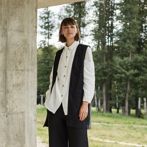 Amber heavy black vest - Heavy linen vest - Linen vest - Soft linen vest - Washed linen vest - Long linen vest