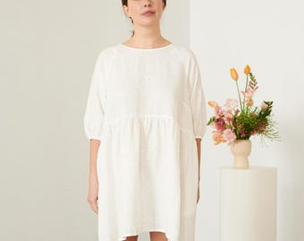 Ready To Ship - Beth milky white linen dress - Linen dress - Summer linen dress - Short Linen dress