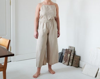 Ocean beige trousers - Linen culottes - Wide linen pants - Culottes - Linen trousers - Linen wide leg pants - Summer linen pants