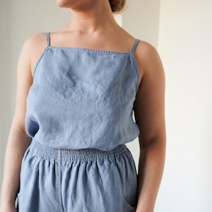 Stella sky blue top - Linen top - Linen blouse - Linen basic top - Spaghetti straps top