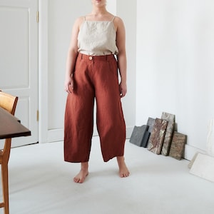 Frankie heavy terracotta trousers - Heavy linen pants - Linen trousers - Linen barrel pants - Washed heavy linen pants