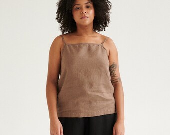 Stella cacao top - Linen top - Linen blouse - Linen basic top - Spaghetti straps top
