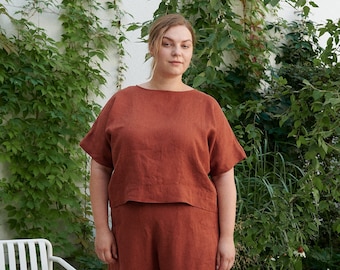 Mona terracotta top - Linen top - Oversized linen top - Linen blouse - Basic linen top -  Minimal linen blouse