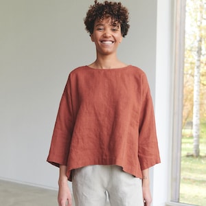 Harper terracotta tunic - Linen blouse - Linen tunic - Linen shirt - Linen top - Loose linen blouse