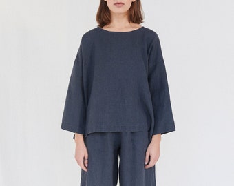 Harper graphite grey tunic - Drop shoulder blouse - Linen blouse - Linen tunic - Linen top - Oversized linen top