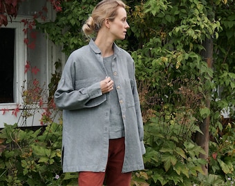 Vika grey linen wool blend shirt - Wool shirt - Linen wool shirt - Drop shoulder shirt - Oversized wool shirt