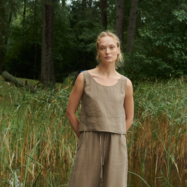 Malibu cacao top - Linen blouse - Linen tank top - Linen crop top