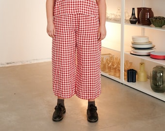 Versandfertig – Ocean Gingham-Hose – Leinenhose – Leinenhose – Gingham-Leinenhose