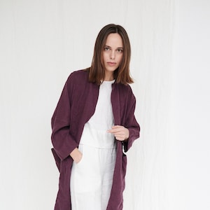 Juniper eggplant violet jacket - Linen jacket - Linen coat - Oversized linen jacket - Linen cardigan - Minimal linen jacket