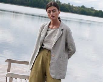 Paula heavy natural grey jacket - Ready to Ship - Classic linen jacket - Heavy linen jacket - Linen coat - Linen jacket