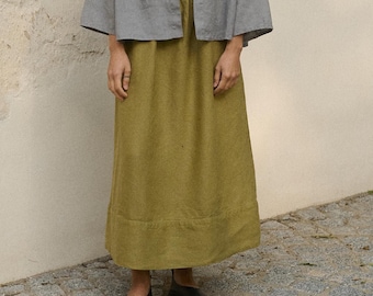 Ariel heavy olive linen skirt - Heavy linen skirt -Long linen skirt - Washed heavy linen skirt - Maxi skirt
