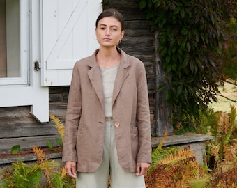 Paula heavy cacao jacket - Ready to Ship - Classic linen jacket - Heavy linen jacket - Linen coat - Linen jacket