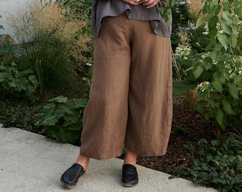 Frankie cacao trousers - Barrel trousers - Linen trousers - Loose linen pants - Linen pants