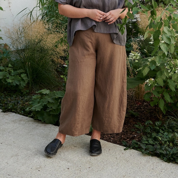 Frankie cacao trousers - Barrel trousers - Linen trousers - Loose linen pants - Linen pants