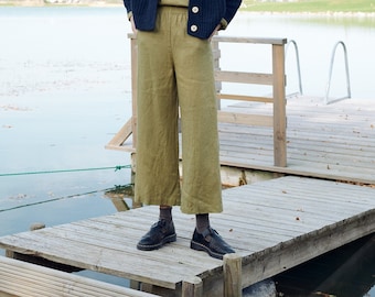 Ocean olive pants - Linen pants - Loose linen pants - Linen culottes - Wide leg pants - Soft linen pants