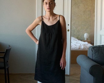 Slip linen dress - Nightgown - Black linen dress - Nightwear - Slip dress - Sleepwear -Linen dress - Pyjama-Summer dress