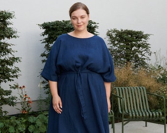 Ellen navy blue dress - Loose linen dress - Oversized linen dress - Summer dress - Linen dress - Long linen dress - Plus size linen dress