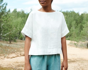 Mona milky white top - Linen top - Oversized linen top - Linen blouse - Basic linen top - Minimal linen blouse