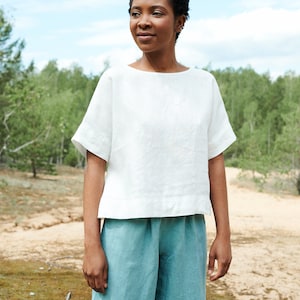 Mona milky white top - Linen top - Oversized linen top - Linen blouse - Basic linen top - Minimal linen blouse