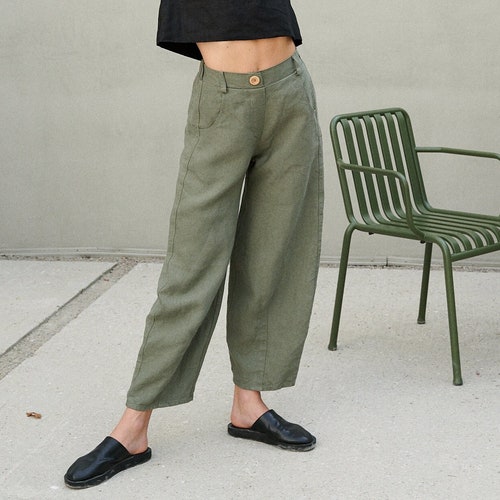 Frankie Heavy Pine Green Trousers Heavy Linen Pants Linen - Etsy