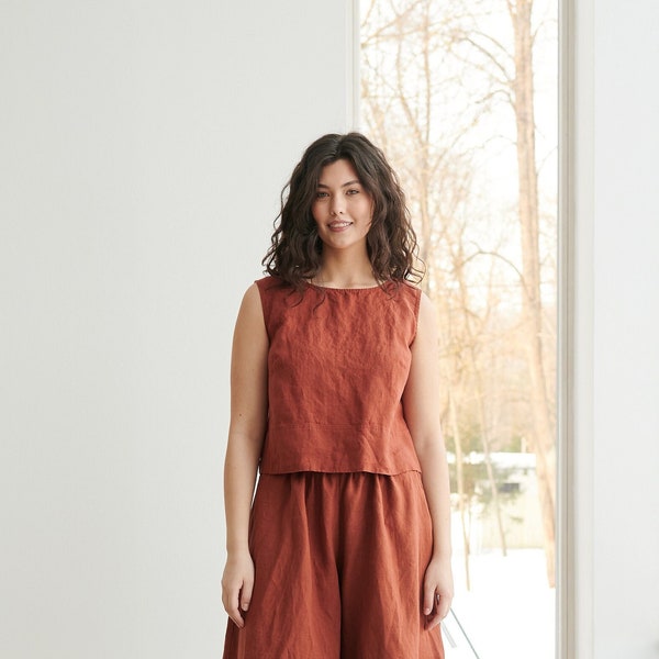 Crop terracotta top - Linen crop top - Basic linen top - Linen tank top - Linen blouse - Soft linen clothing - Washed linen top