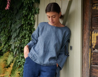 Harper blue linen wool blend tunic - Linen blouse - Wool blouse - Wool tunic - Linen shirt - Linen top